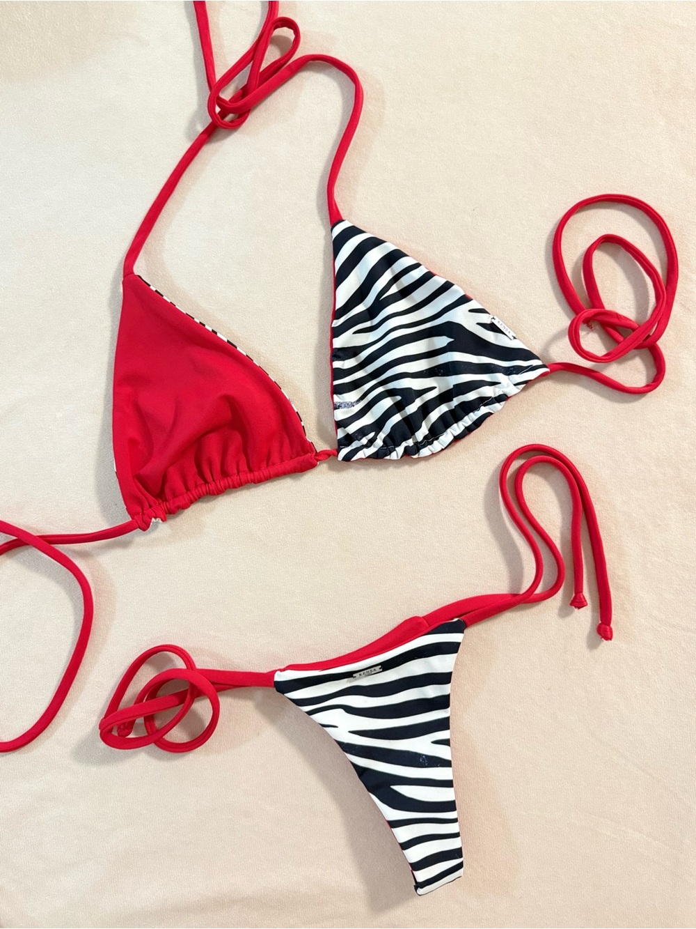 Red String Zebra Print Triangle Bikini - Picture 7 of 16